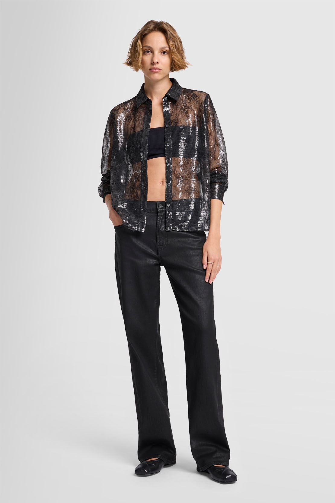大人上品なおすすめコーデ Sheer Ls Lace Mankind All For 7 | Shirt - Black Shirt トップス