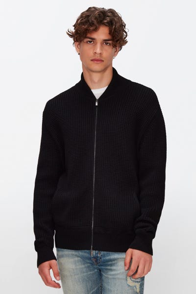 BOMBER JACKET TEXTURED KNITTED WOOL BLACK