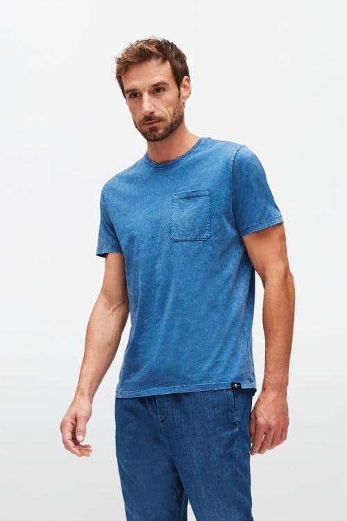  T-SHIRT MARBLE COTTON AMERICAN BLUE 