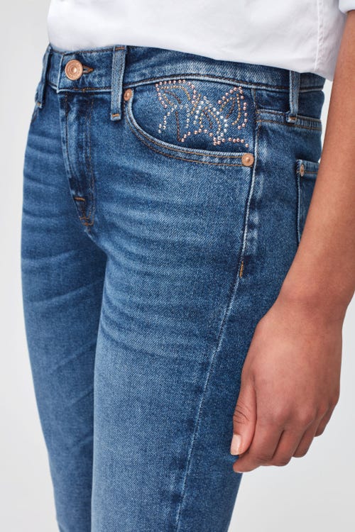 THE SKINNY LUXE VINTAGE REJOICE WITH STUDDED FLOWERS BACK/FRONT 