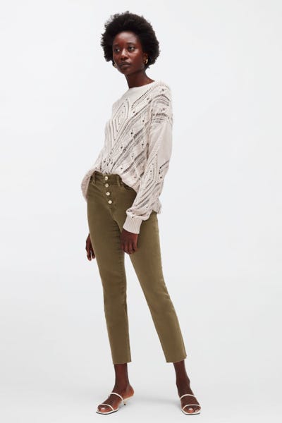  THE STRAIGHT CROP COLORED STRETCH WITH EXPOSED BUTTONS & WITH RAW CUT SAGE 